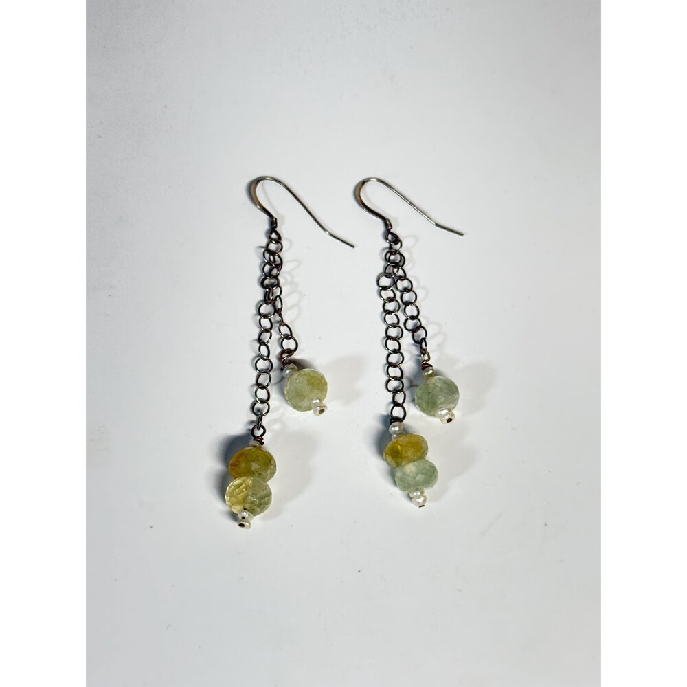 Sterling Silver Green Amethyst Drop Earrings Long Dangle Pearl